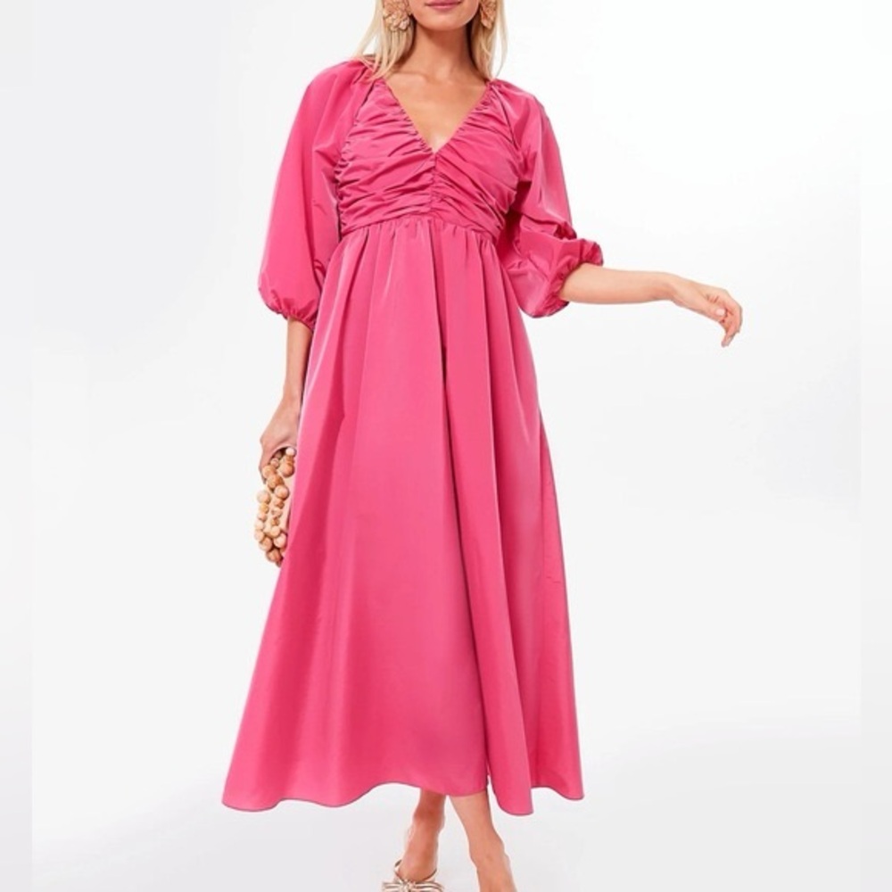 Tuckernuck Hyacinth House fuchsia ruched v-neck puff GIA maxi dress cottagecore